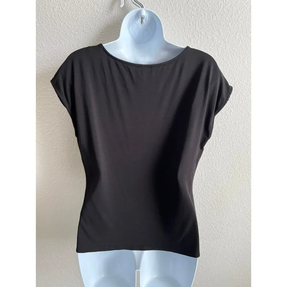 Vince Camuto Black Lace Overlay Blouse Women's XS Short Sleeve